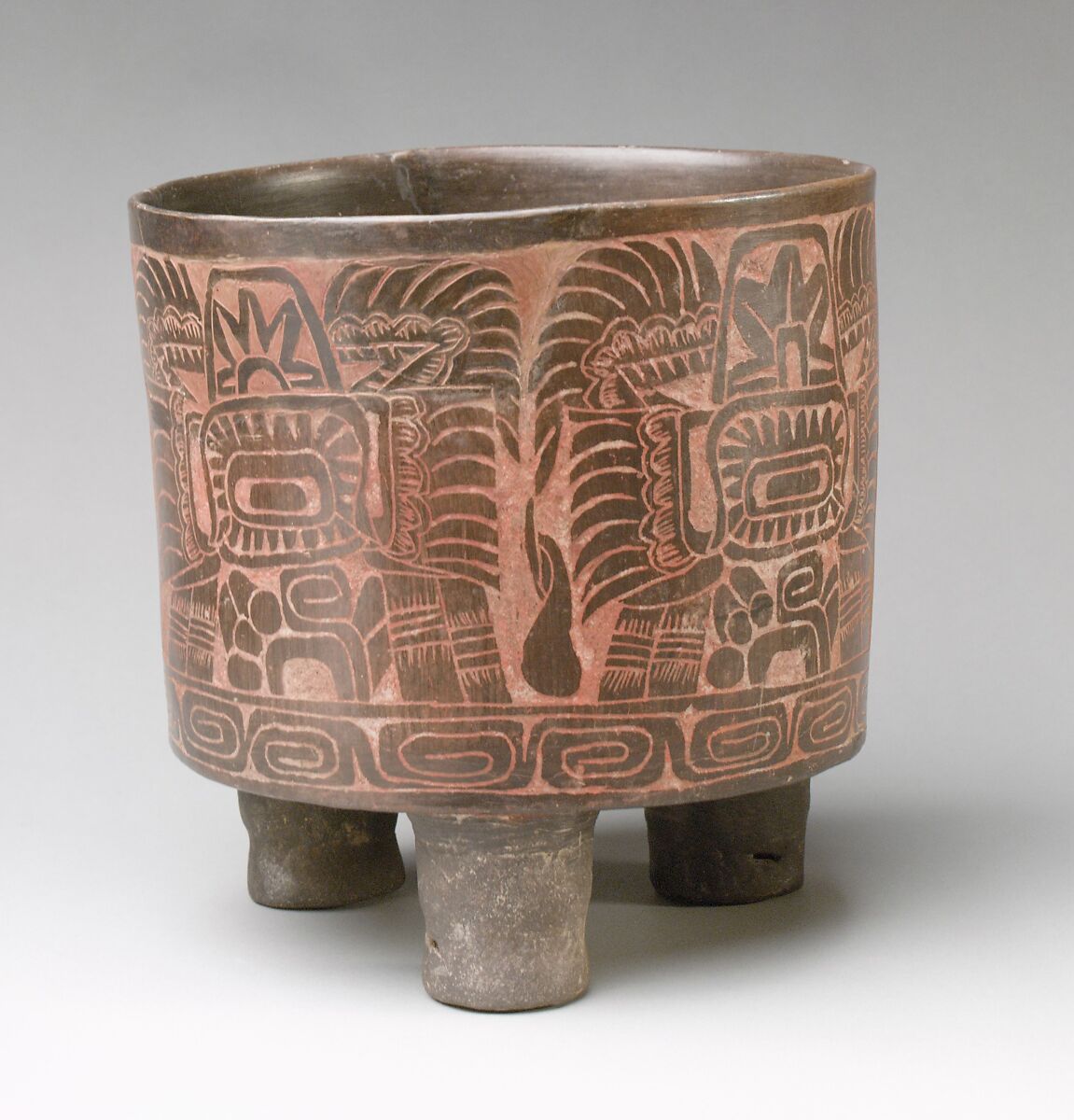 Tripod vessel, Teotihuacan artist(s), Ceramic, red ochre, Teotihuacan