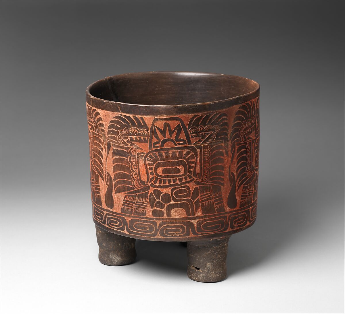 Tripod vessel, Teotihuacan artist(s), Ceramic, red ochre, Teotihuacan