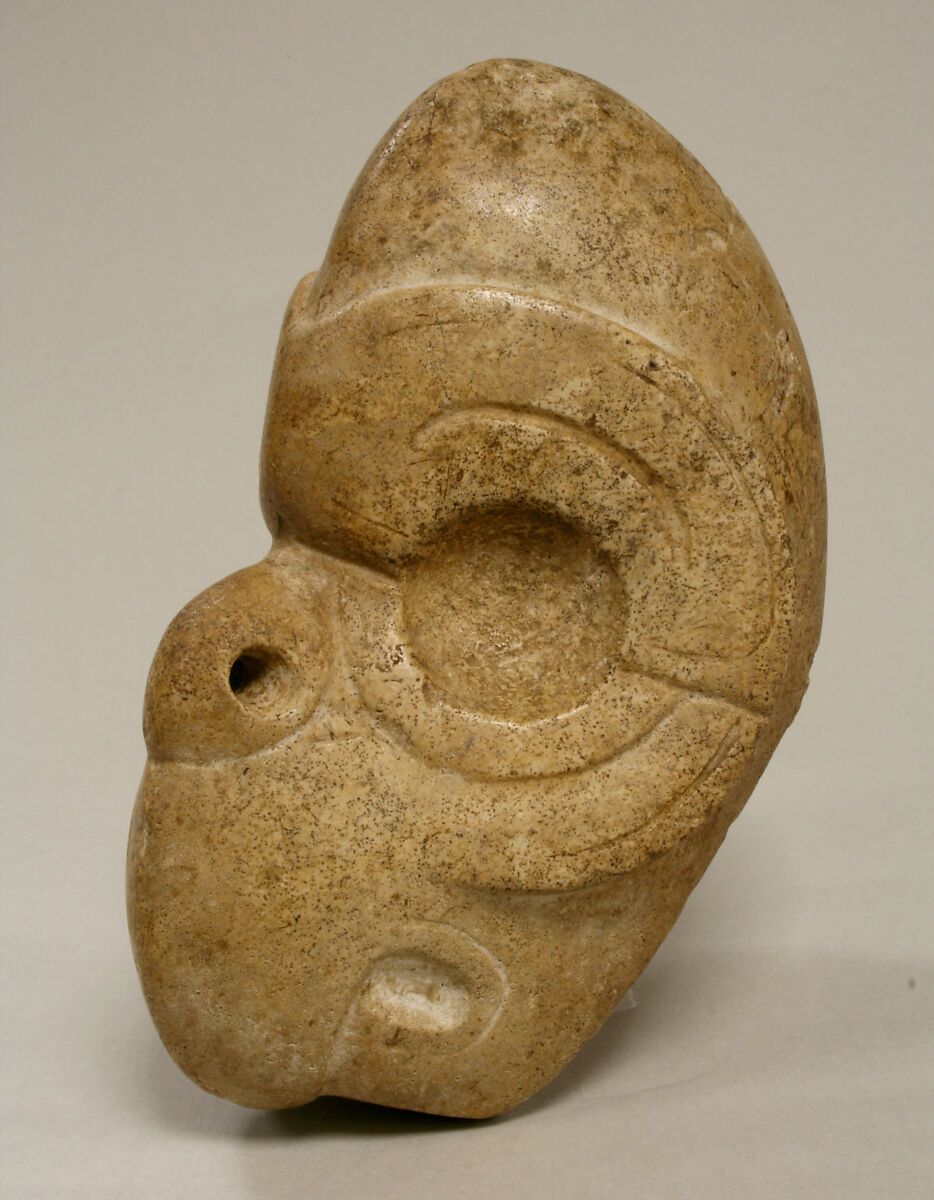 Bird Head Hacha, Limestone calcite, pigment, Veracruz 