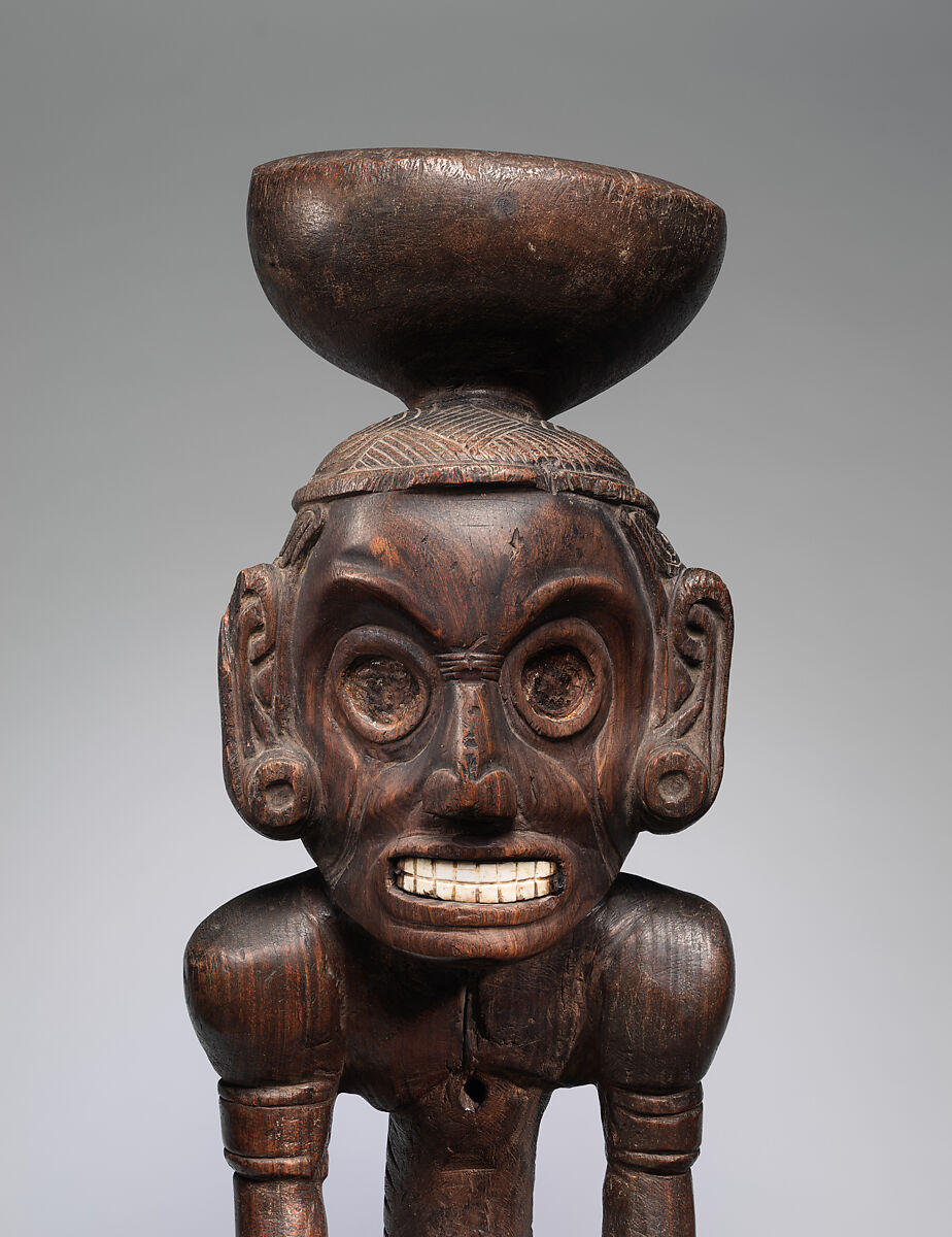 Zemí cohoba stand, Taíno artist(s), Guaiacum wood, shell, Taíno