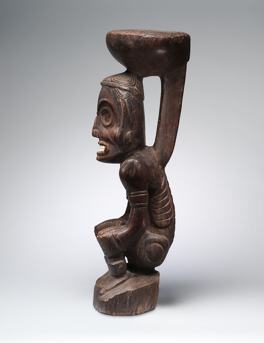 Zemí cohoba stand, Taíno artist(s), Guaiacum wood, shell, Taíno