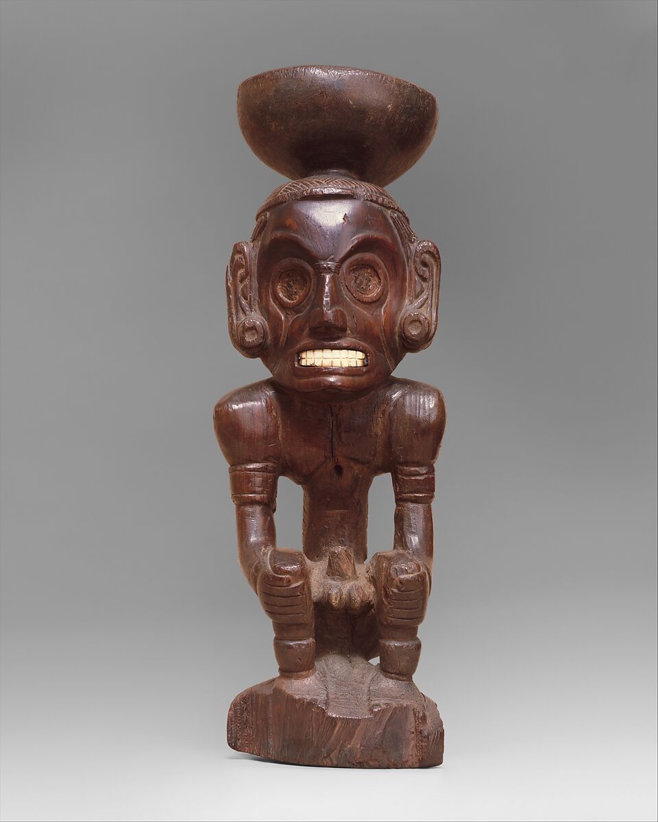 Zemí cohoba stand, Taíno artist(s), Guaiacum wood, shell, Taíno