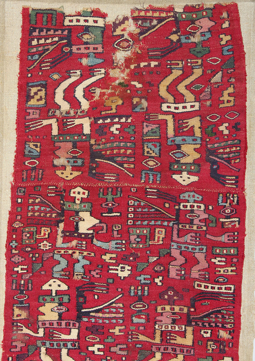 Tunic Fragment, Camelid hair, cotton, Moche-Wari