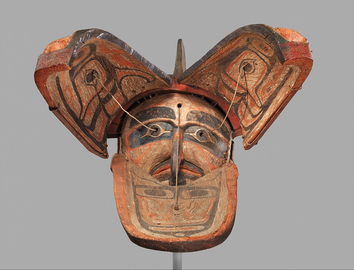 Whale Transformation Mask, Wood, paint, cord, metal, leather, denim, Kwakwaka’wakw (Kwakiutl)