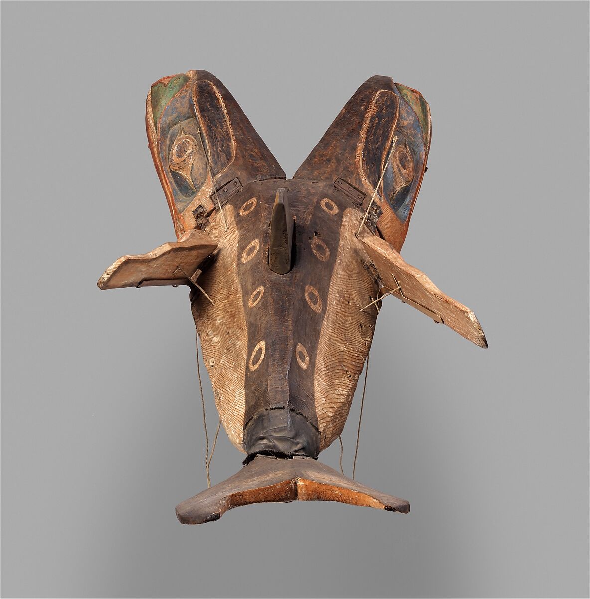 Whale Transformation Mask, Wood, paint, cord, metal, leather, denim, Kwakwaka’wakw (Kwakiutl)