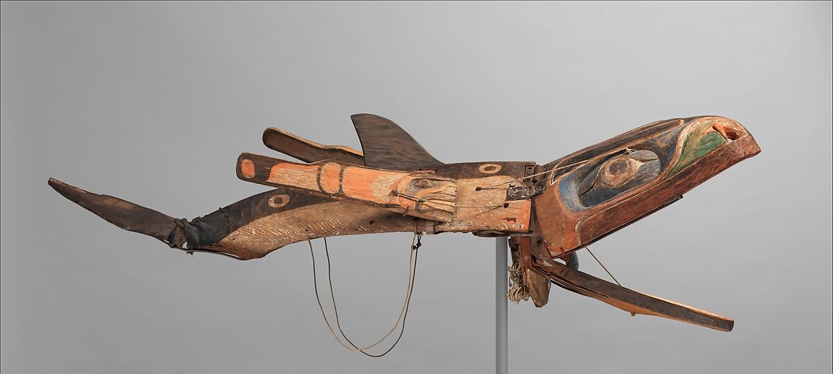 Whale Transformation Mask, Wood, paint, cord, metal, leather, denim, Kwakwaka’wakw (Kwakiutl)