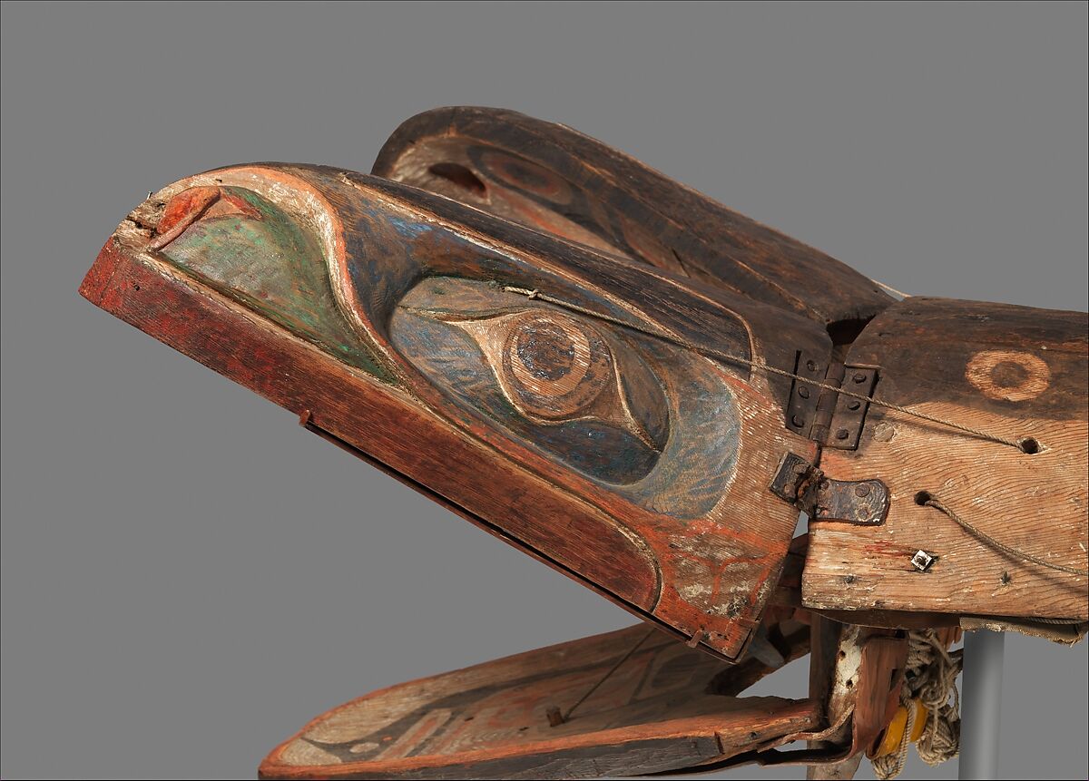 Whale Transformation Mask, Wood, paint, cord, metal, leather, denim, Kwakwaka’wakw (Kwakiutl)
