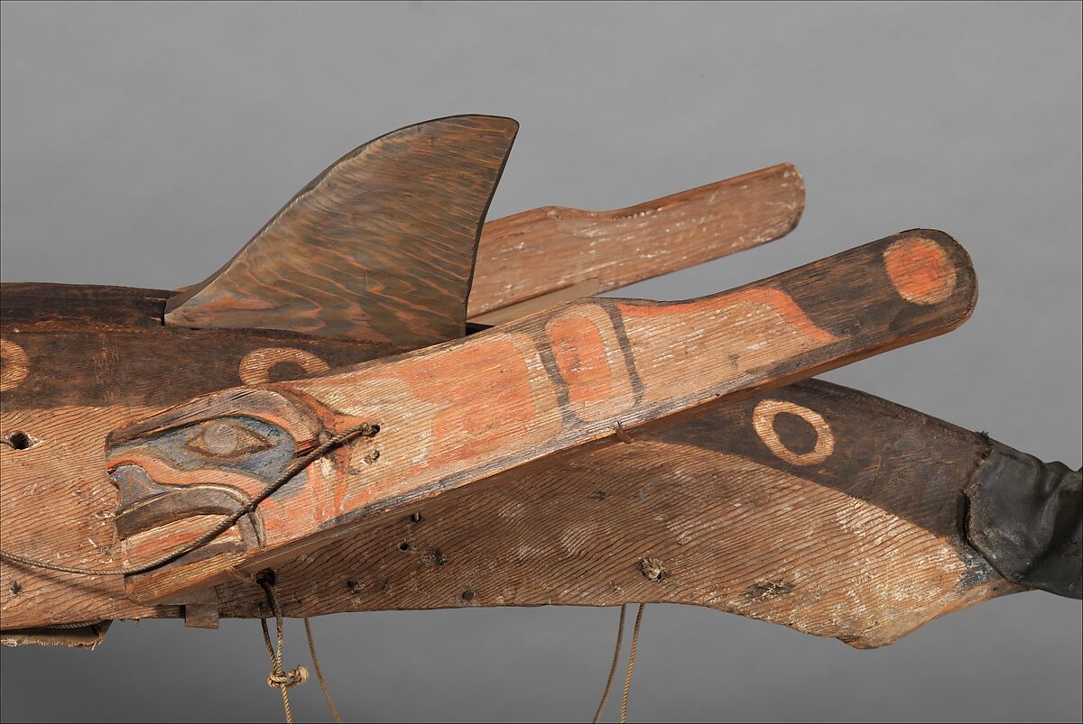 Whale Transformation Mask, Wood, paint, cord, metal, leather, denim, Kwakwaka’wakw (Kwakiutl)