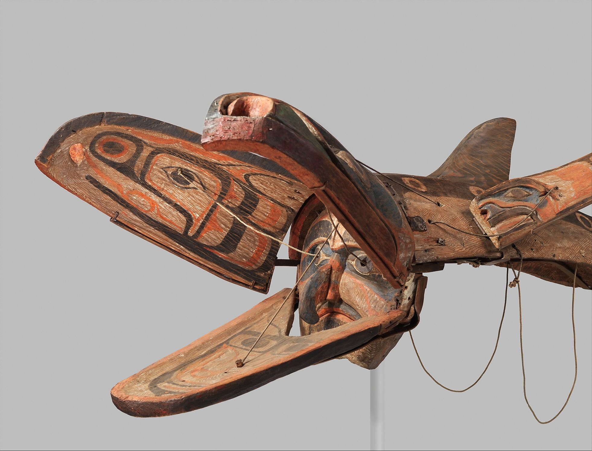 Whale Transformation Mask, Wood, paint, cord, metal, leather, denim, Kwakwaka’wakw (Kwakiutl)