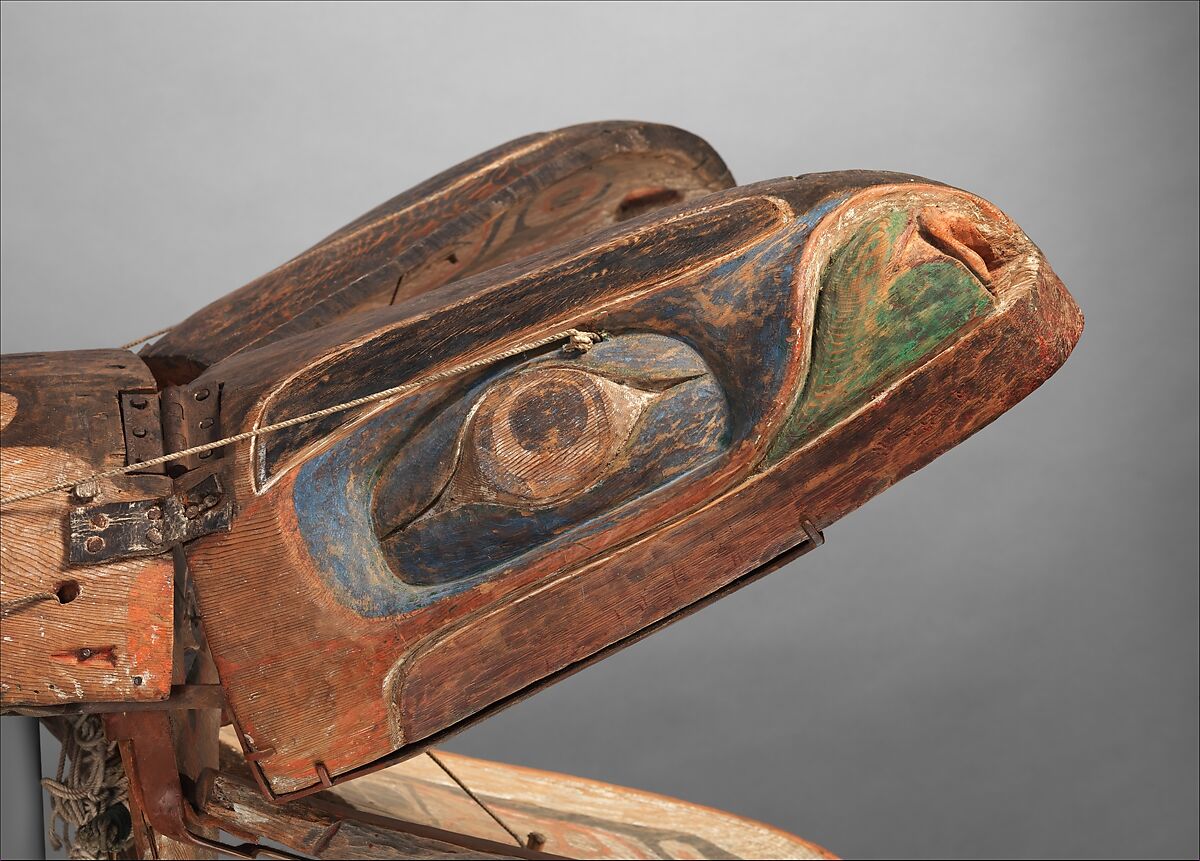 Whale Transformation Mask, Wood, paint, cord, metal, leather, denim, Kwakwaka’wakw (Kwakiutl)