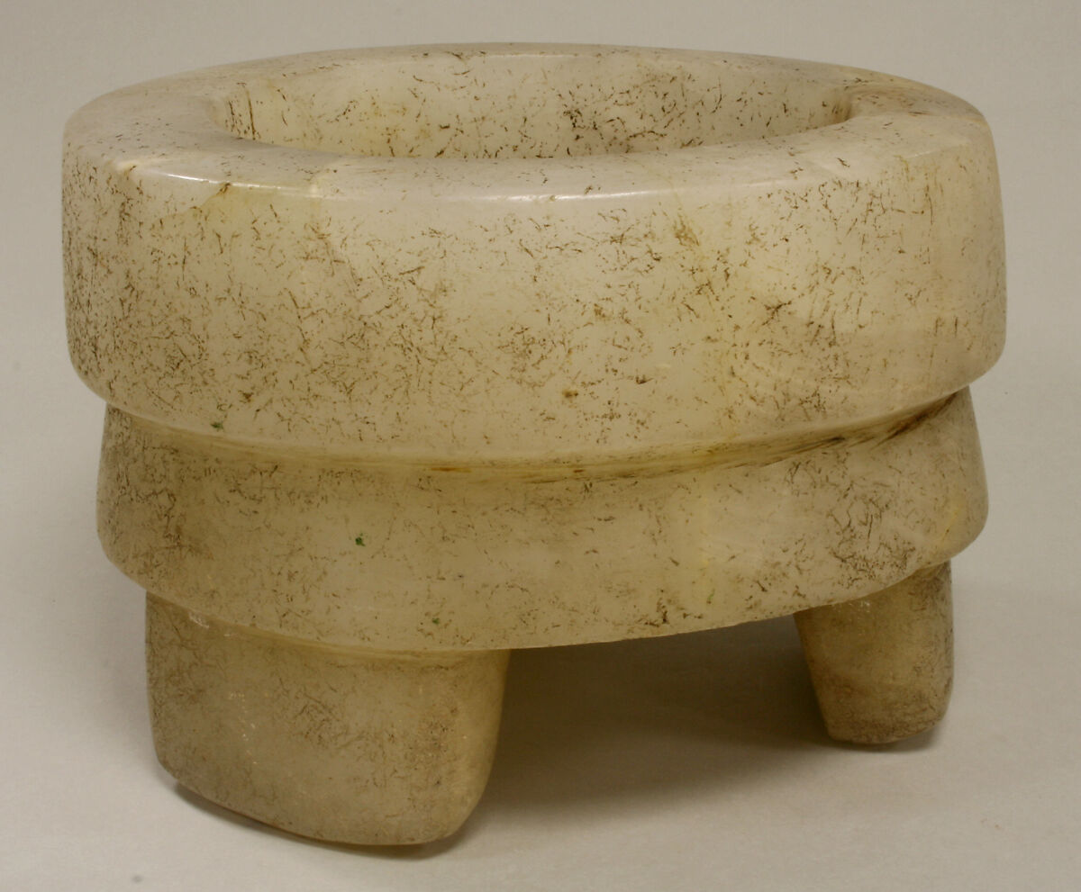Tripod Bowl, Onyx marble (tecalli) or travertine, Mixtec 