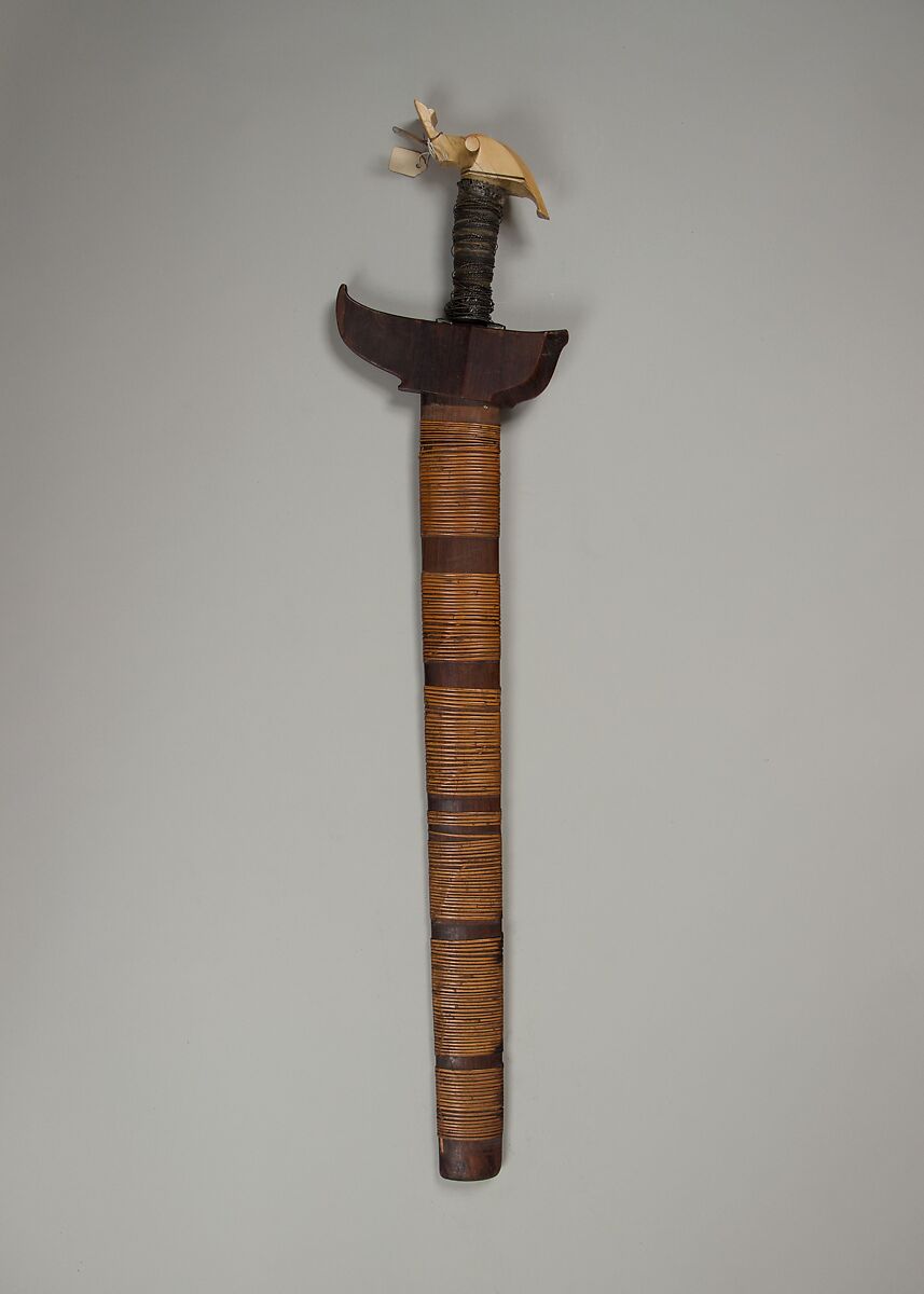 Kris with Sheath, Steel, wood, ivory, silver, cane (rattan), Philippine, Mindanao 