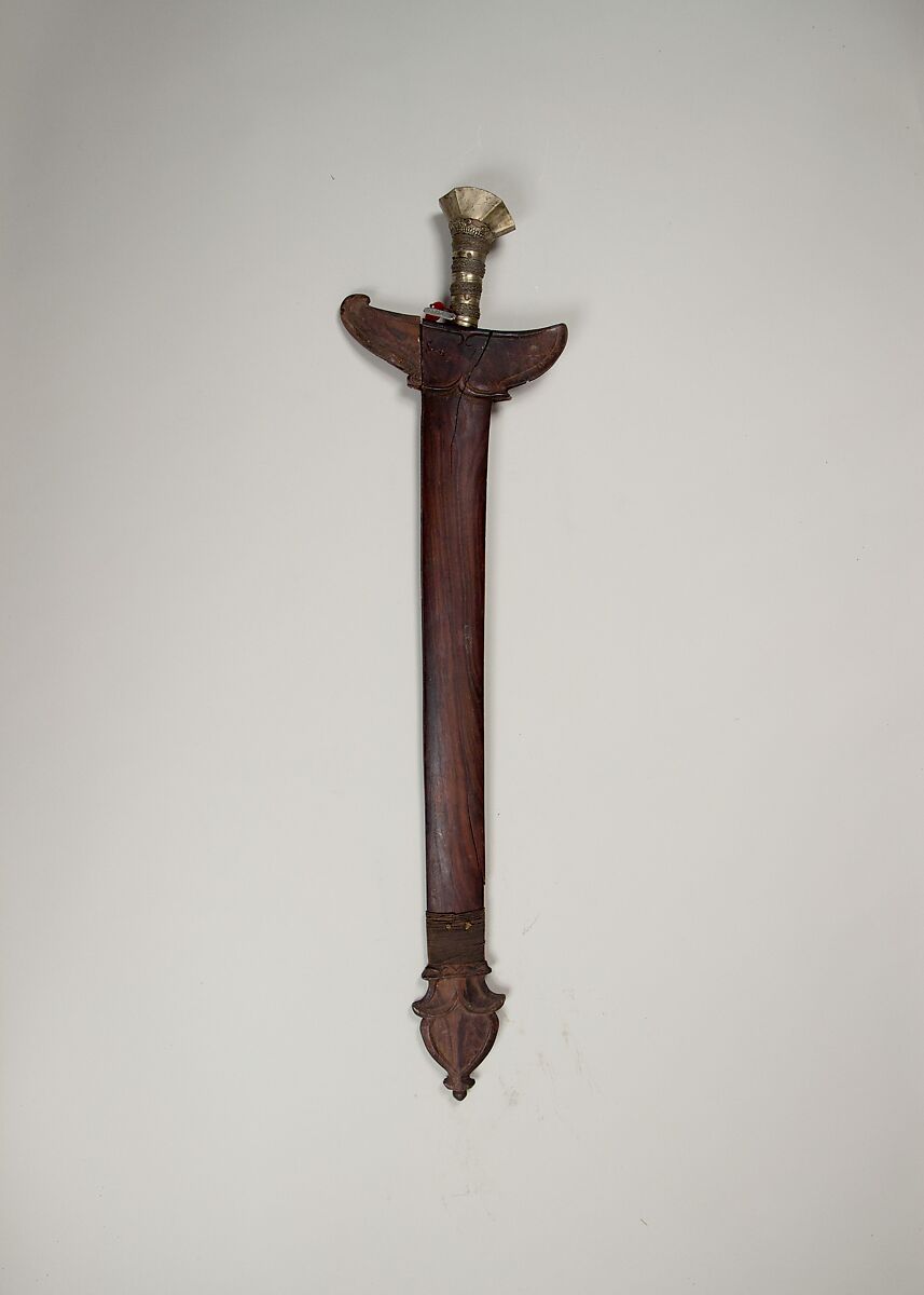 Kris with Sheath, Steel, wood, silver, Philippine, Moro 