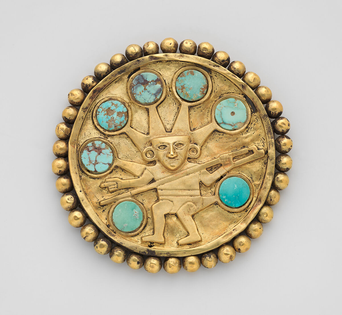 Earflare Frontal, Gold, turquoise, Moche 