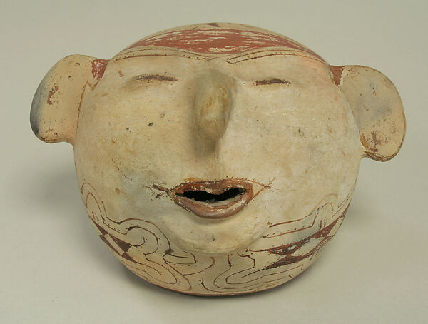 Hollow Ceramic Head, Ceramic, pigment, Roucouyenne Indian 