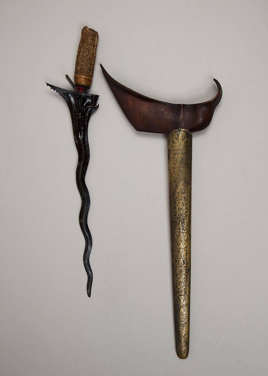 Kris with Sheath, Bone, brass, Javanese 