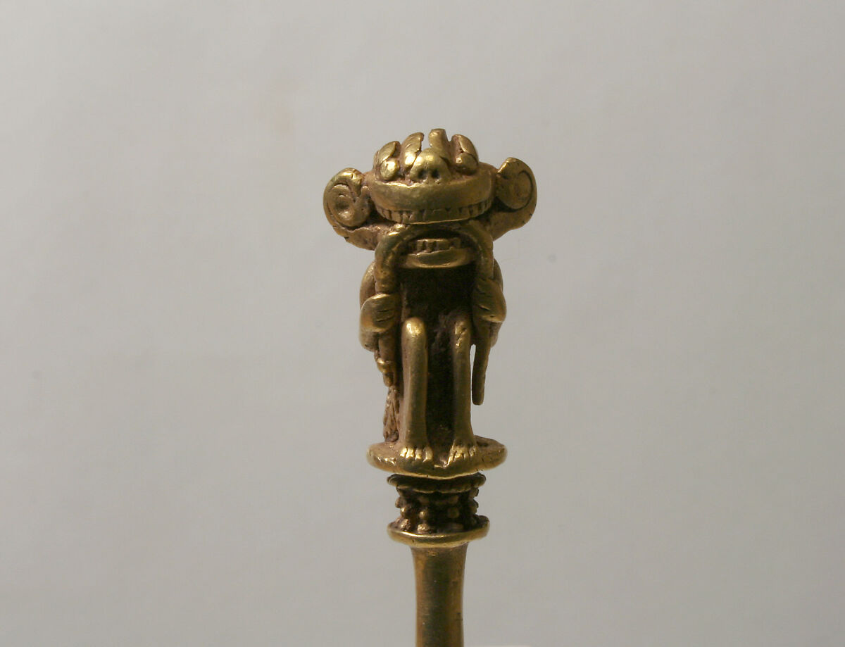 Lime Dipper or Pin, Monkey, Gold (cast alloy), Calima (Yotoco) 