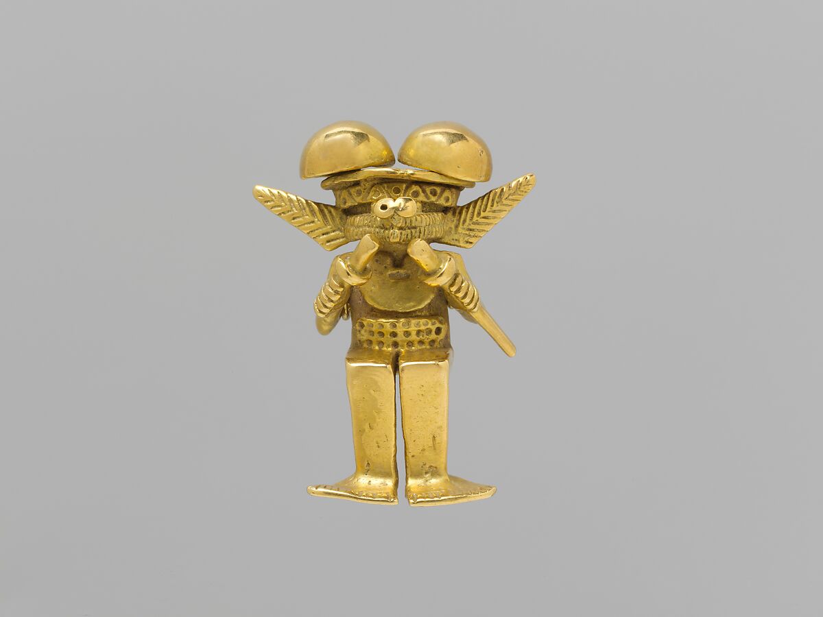 Masked Figure Pendant, Gold (cast), Calima (Yotoco) 