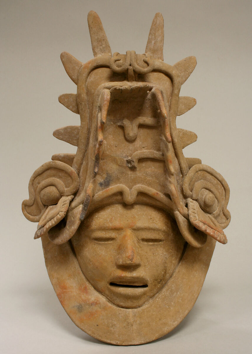 Ceramic Head with Elaborate Headdress, Ceramic, Remojadas 