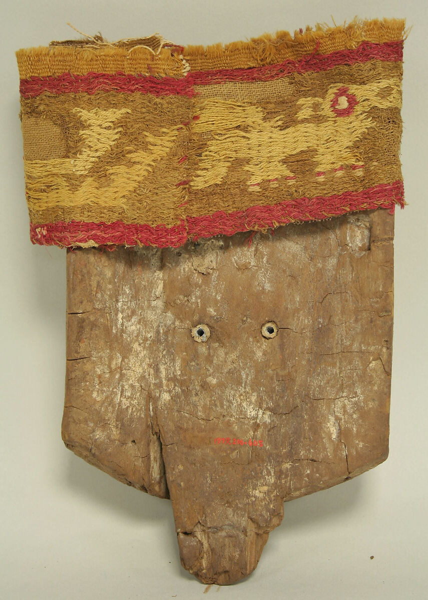 Funerary Mask, Wood, paint, gold, cloth, shell, Ica
