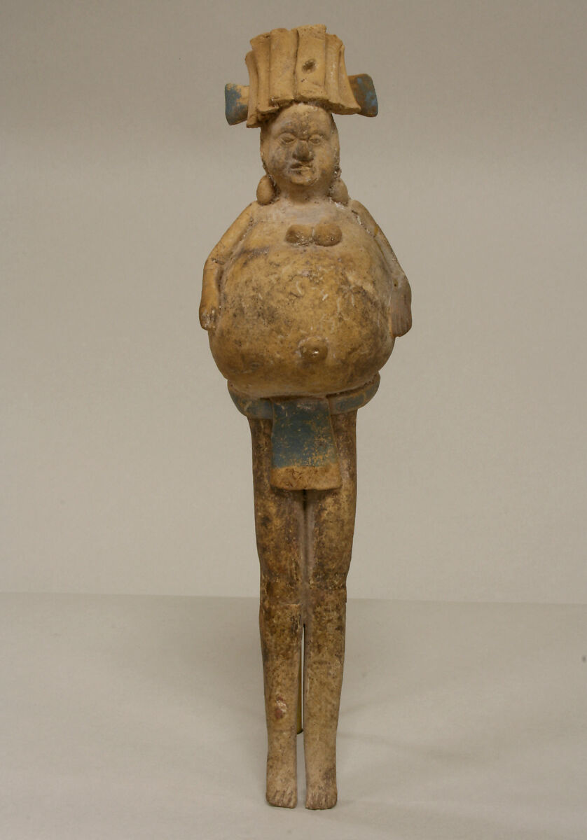 Figure Rattle, Ceramic, pigment, Maya 