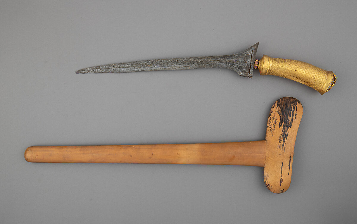 Kris with Sheath, Steel, gold, wood, quartz, Balinese