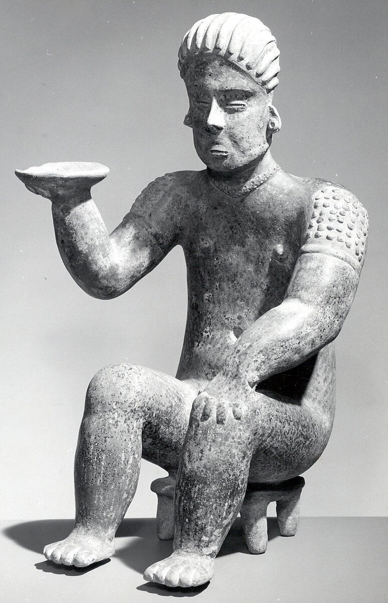 Female Figure Seated on Stool, Ceramic, pigment, Colima