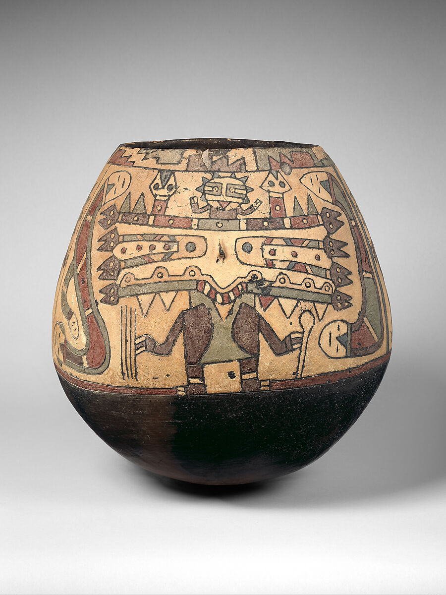 Neckless jar with complex scene, Paracas artist(s), Ceramic, post-fire paint, Paracas