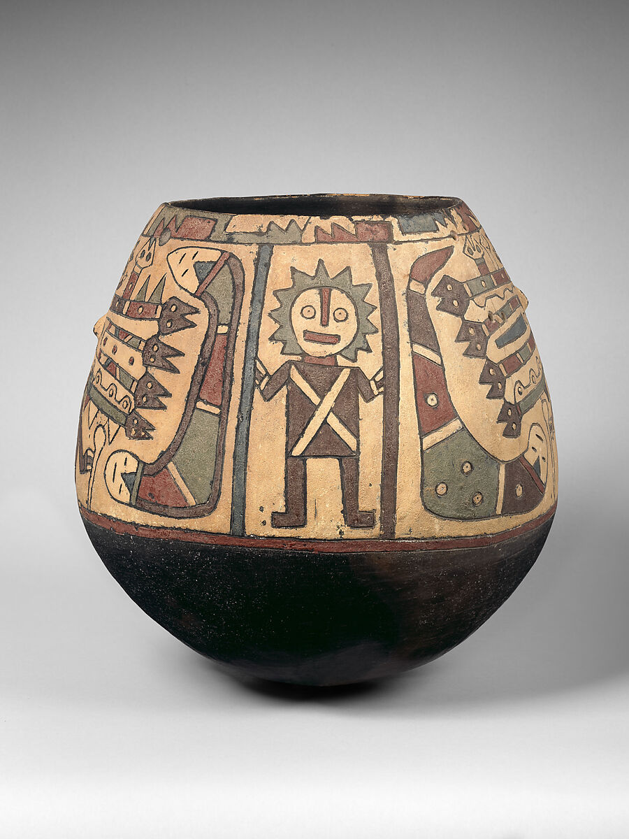 Neckless jar with complex scene, Paracas artist(s), Ceramic, post-fire paint, Paracas