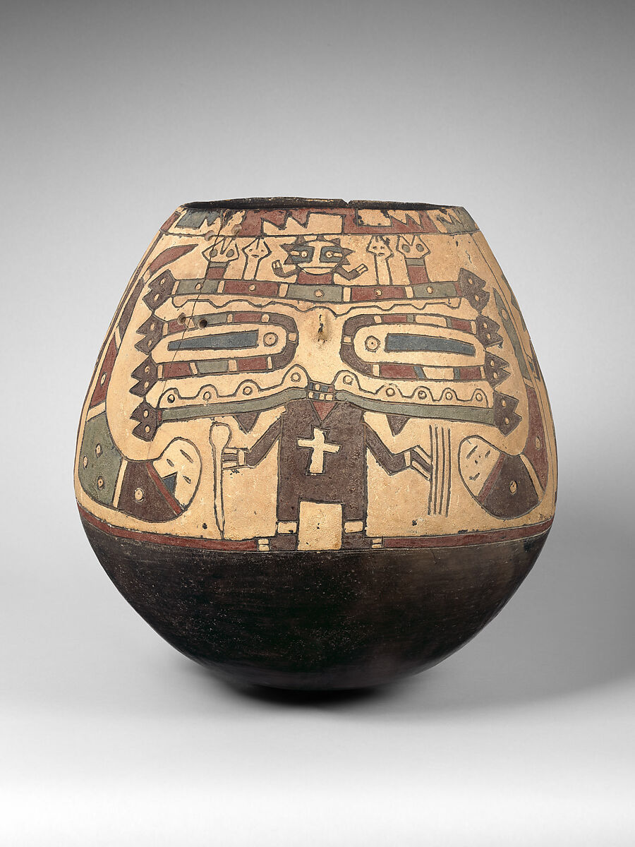 Neckless jar with complex scene, Paracas artist(s), Ceramic, post-fire paint, Paracas