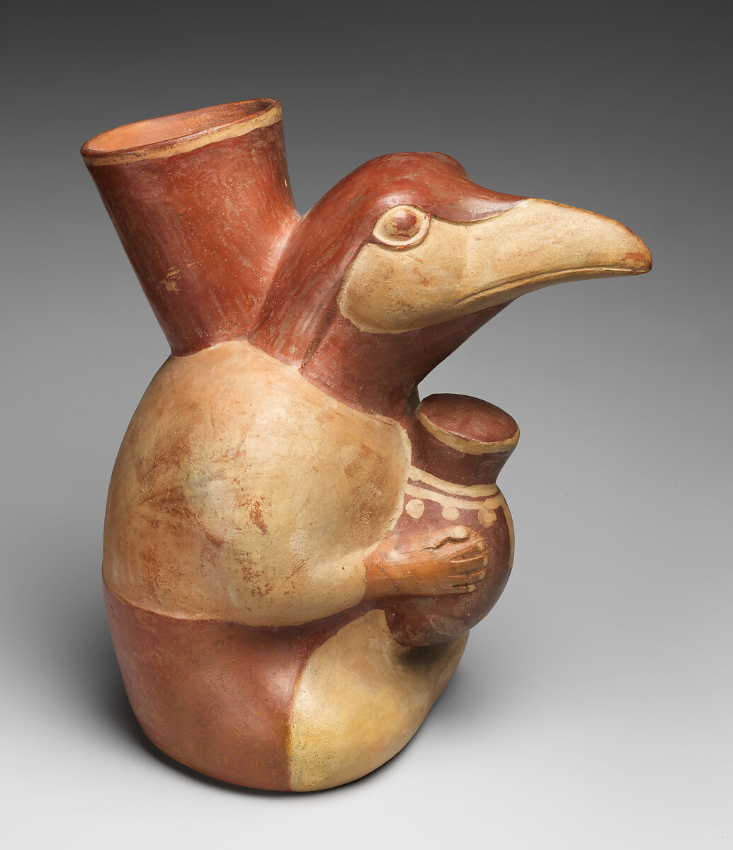 Bird jar, Moche artist(s), Ceramic, slip, Moche