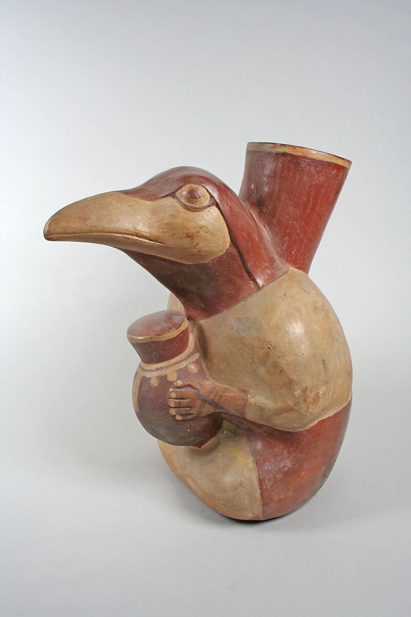 Bird Headed Figure Vessel, Ceramic, pigment, slip, Moche 