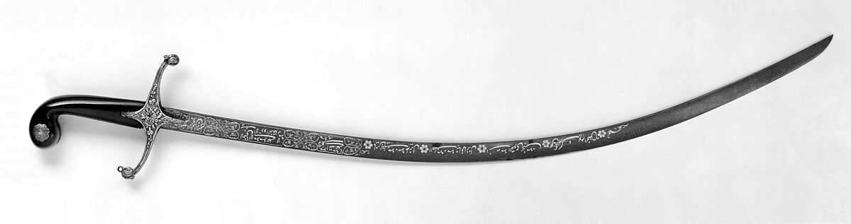 Saber with Scabbard, Blade signed by Acem Oglu (Turkish, active 19th century), Steel, silver-gilt, gold, agate, wood, leather, Turkish, Ottoman