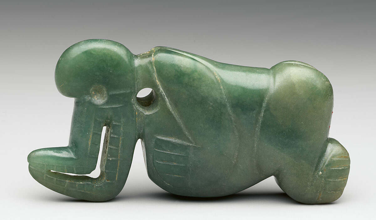 Masked Figure Pendant, Jadeite, Atlantic Watershed