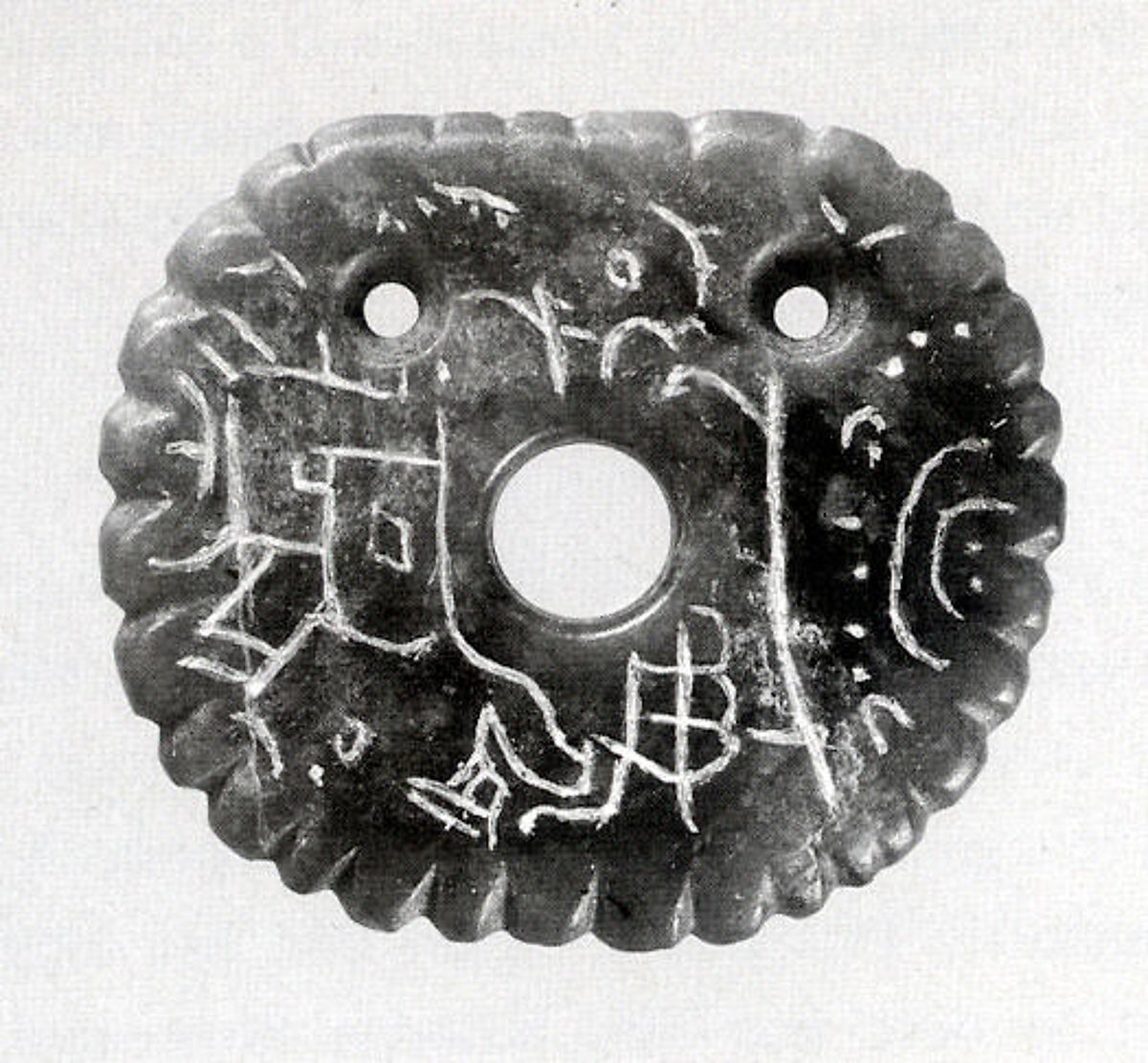 Ornament with Maya glyph, Maya and Atlantic Watershed artists, Jadeite, Atlantic Watershed