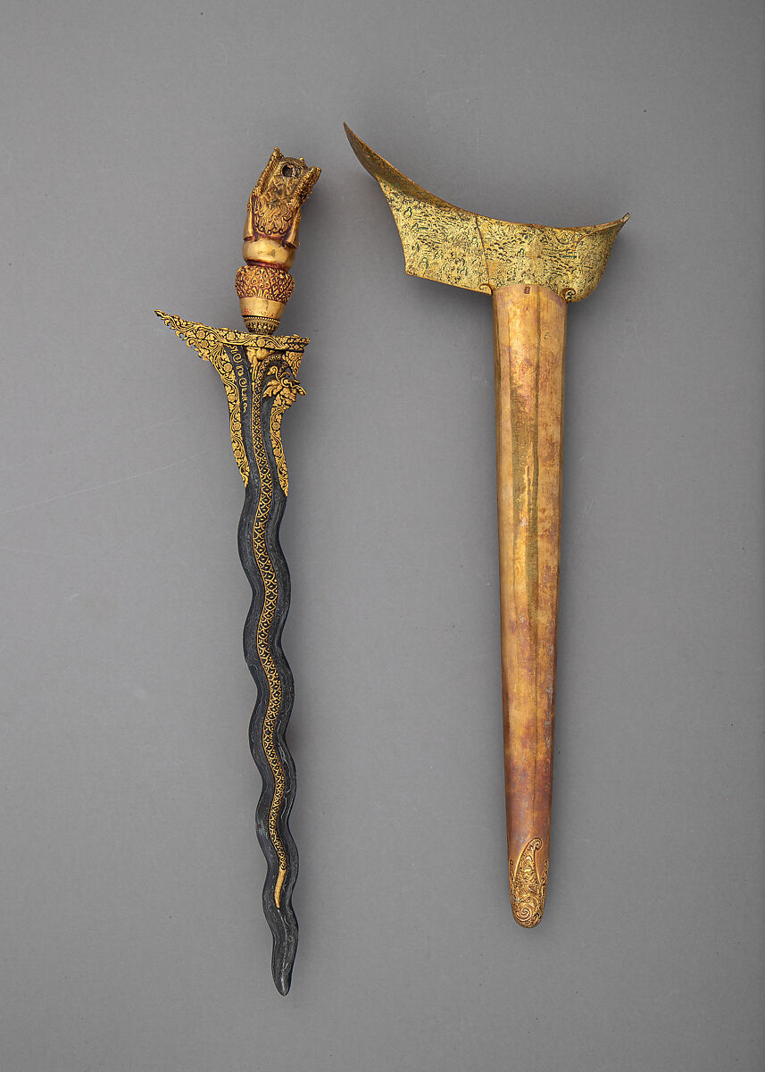 Kris with Sheath, Steel, gold, wood, semiprecious stones, probably Javanese