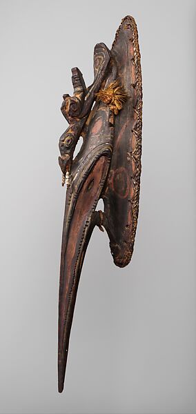 Flute Mask, Wood, paint, seeds, fiber, Angoram or Kopar people 