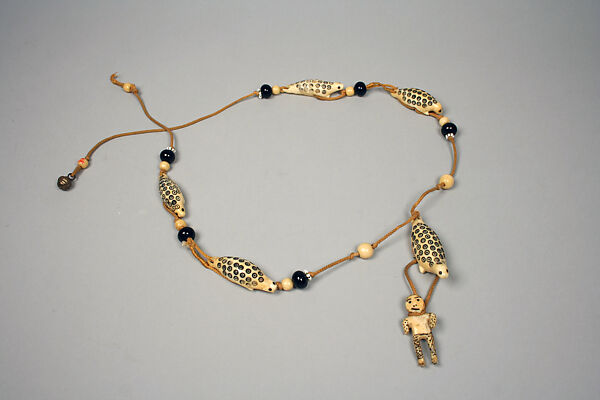 Necklace, Ivory, glass beads, string, brass, Inuit 