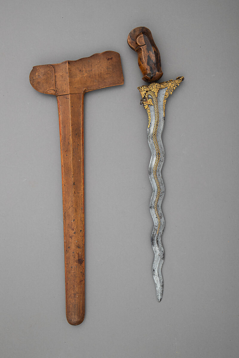 Kris with Sheath, Steel, gold, wood, Balinese