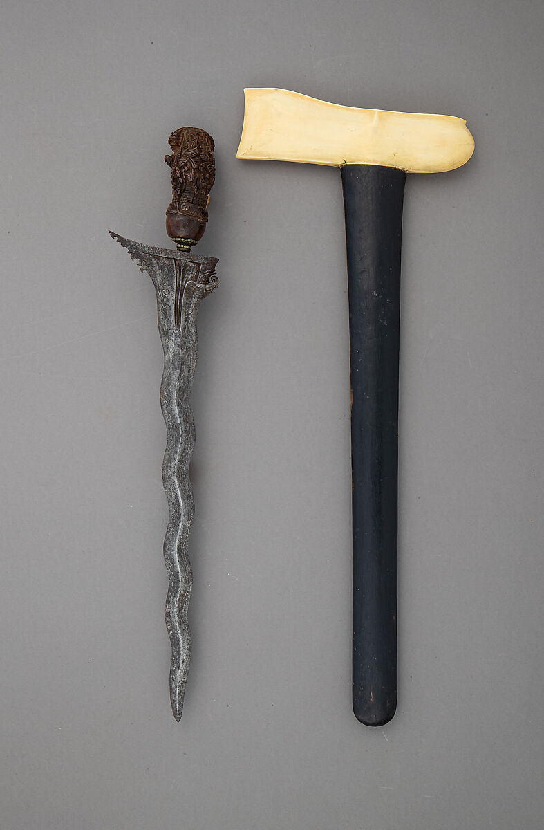 Kris with Sheath, Steel, wood, ivory, silver, Balinese, grip, Madurese
