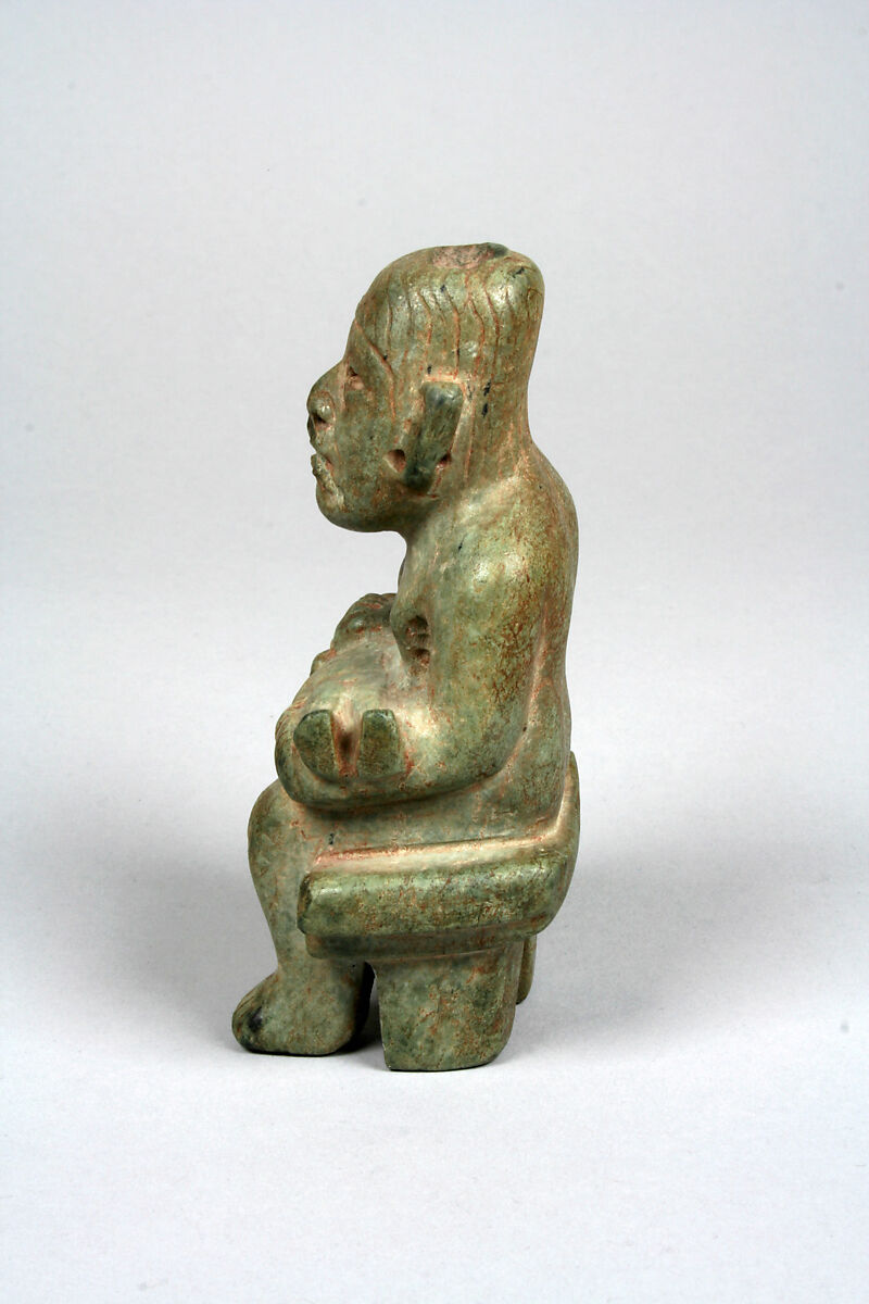 Figure seated on a bench, Olmec artist(s), Serpentine, Olmec