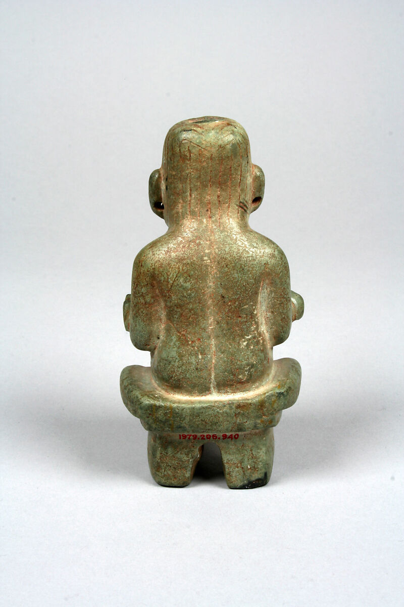 Figure seated on a bench, Olmec artist(s), Serpentine, Olmec