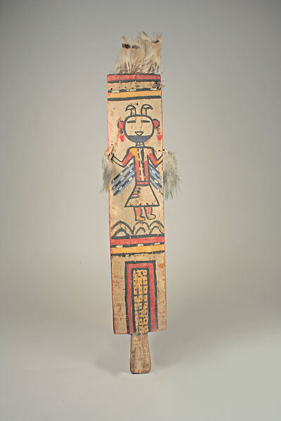 Dance Wand (Manayawi), Wood, paint, feathers, cord, stalks of grain, Hopi 