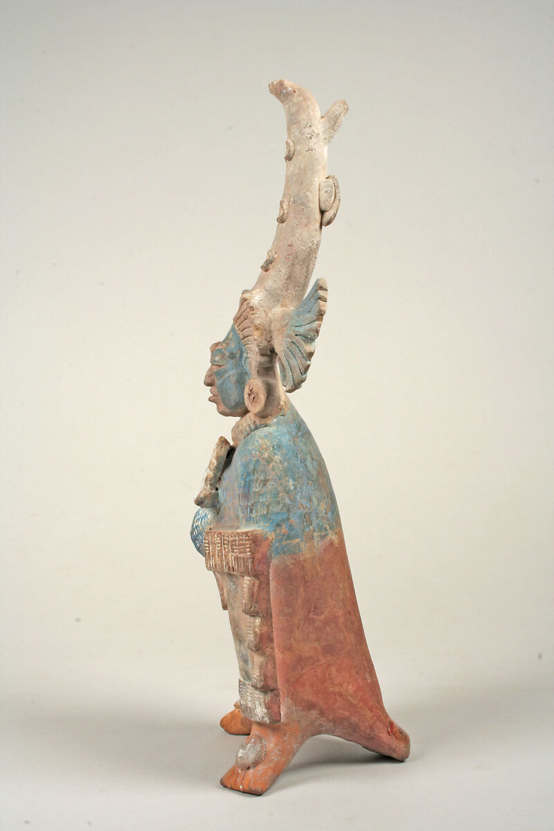 Figure with conical headdress and shield, Maya artist(s), Ceramic, pigment, Maya