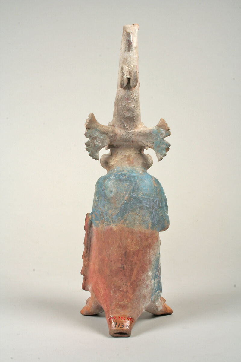 Figure with conical headdress and shield, Maya artist(s), Ceramic, pigment, Maya