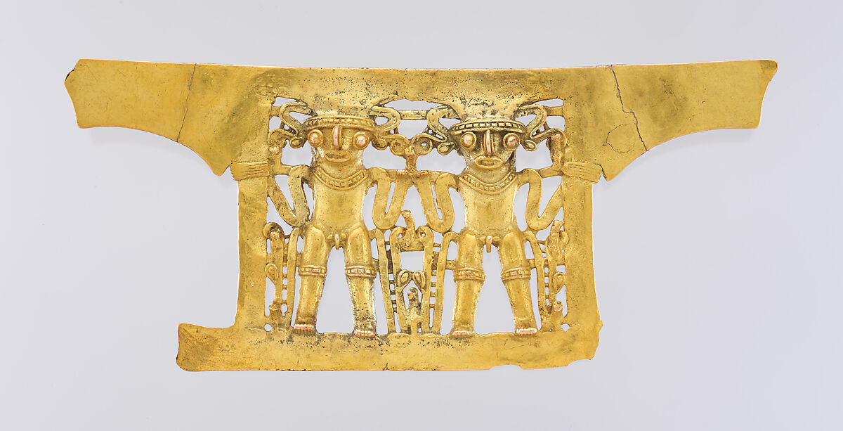 Double Bat-Head Figure Pendant, Gold (cast), Diquís 