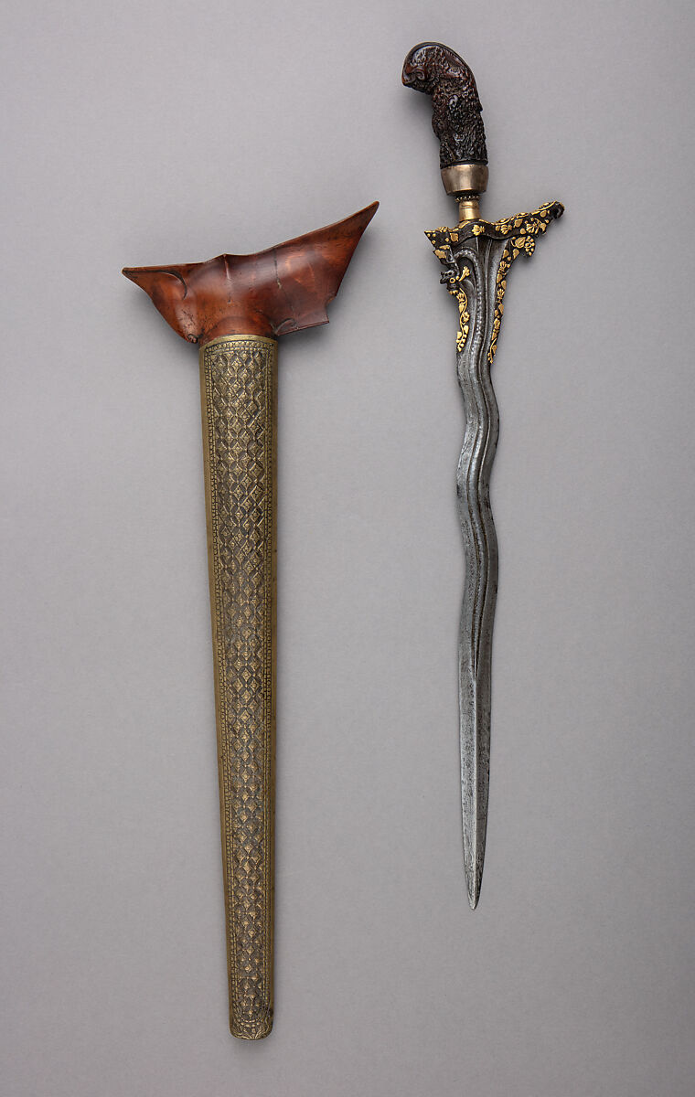 Kris with Sheath, Steel, wood, gold, brass, Sumatran