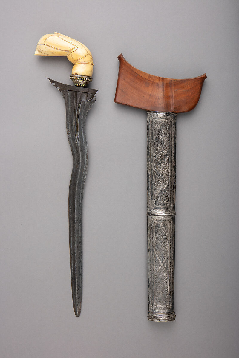 Kris with Sheath, Steel, wood, ivory, silver, Indonesian, Sumbawa