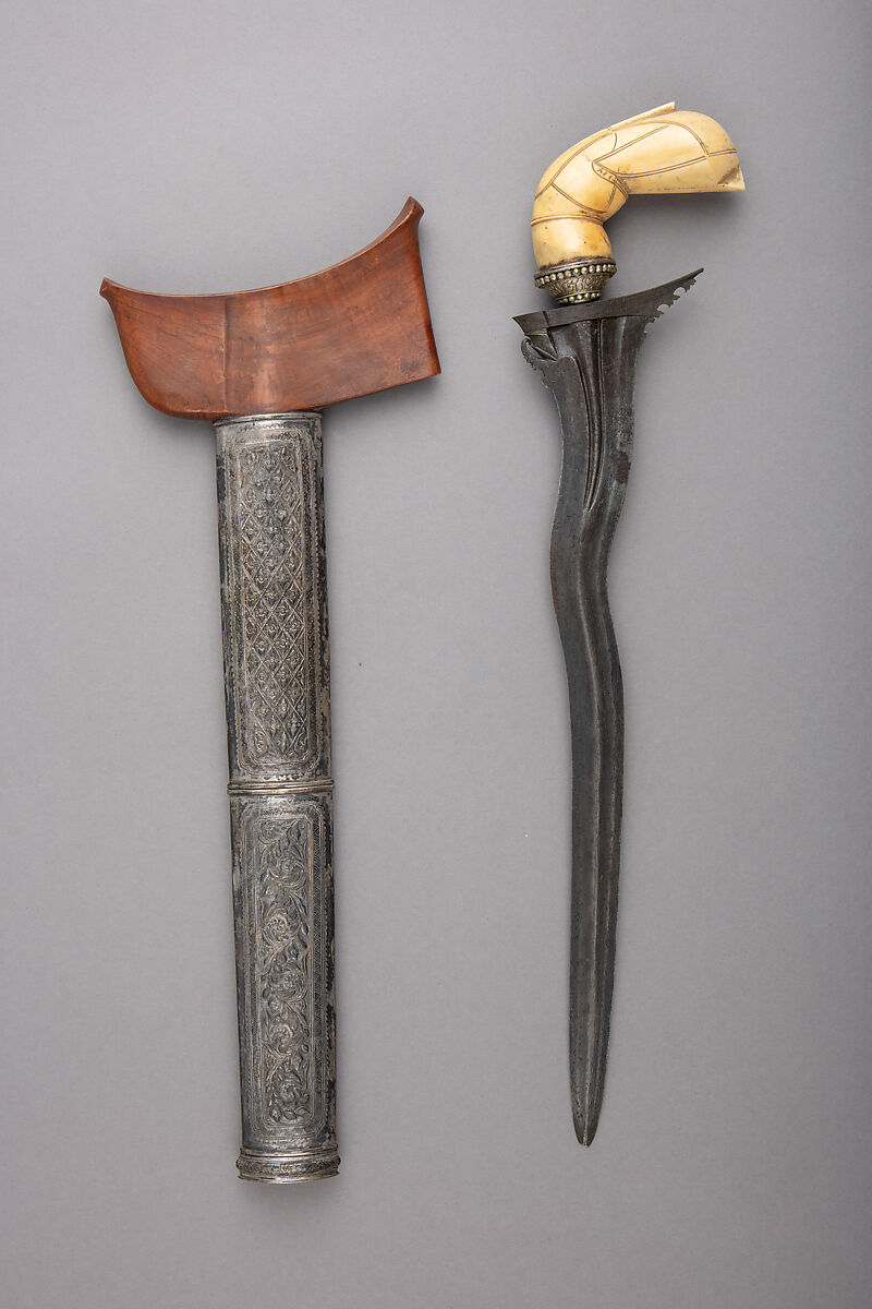 Kris with Sheath, Steel, wood, ivory, silver, Indonesian, Sumbawa 