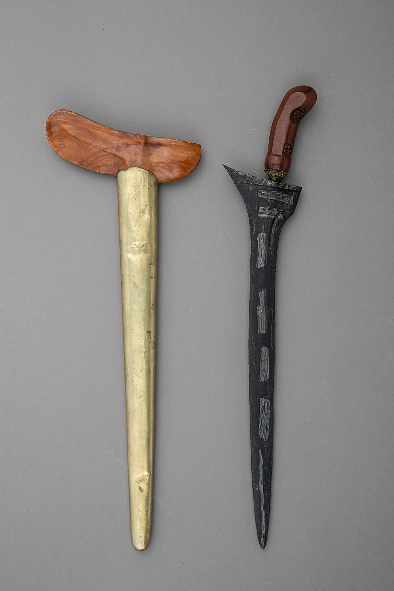 Kris with Sheath, Steel, wood, brass, Javanese